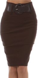 Knee Length High Waist Stretch Pencil Skirt with Wide Beltt