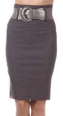 Knee Length High Waist Stretch Pencil Skirt with Wide Beltt