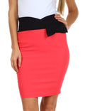 Sakkas Scallop High Waist Stretch Pencil Skirt with Bow#color_Coral