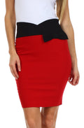 Sakkas Scallop High Waist Stretch Pencil Skirt with Bow#color_Red
