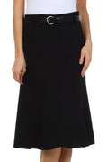 Knee Length A-Line Skirt with Seaming Detail#color_Black