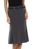 Knee Length A-Line Skirt with Seaming Detail#color_Charcoal