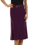 Knee Length A-Line Skirt with Seaming Detail#color_Plum