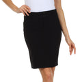 Button Tab Above the Knee Pencil Skirt with Pockets#color_Black
