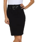 Petite High Waist Stretch Pencil Skirt with Wide Belt#color_Black