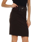 Petite High Waist Stretch Pencil Skirt with Wide Belt