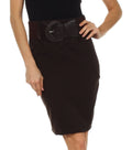 Petite High Waist Stretch Pencil Skirt with Wide Belt