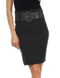Petite High Waist Stretch Pencil Skirt with Wide Belt#color_Charcoal