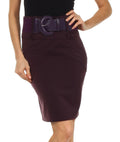 Petite High Waist Stretch Pencil Skirt with Wide Belt#color_Purple