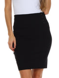 Above the Knee Stretch Pencil Skirt with Four Button Detail#color_Black