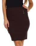 Above the Knee Stretch Pencil Skirt with Four Button Detail#color_Brown