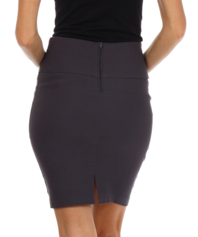 Above the Knee Stretch Pencil Skirt with Four Button Detail