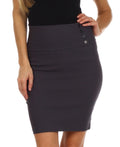 Above the Knee Stretch Pencil Skirt with Four Button Detail#color_Charcoal