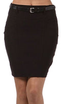 Sakkas Petite Stretch Short Pencil Skirt with Skinny Belt  #color_Black
