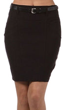 Sakkas Petite Stretch Short Pencil Skirt with Skinny Belt