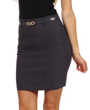 Sakkas Petite Stretch Short Pencil Skirt with Skinny Belt