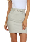 Sakkas Petite Stretch Short Pencil Skirt with Skinny Belt  #color_Clay