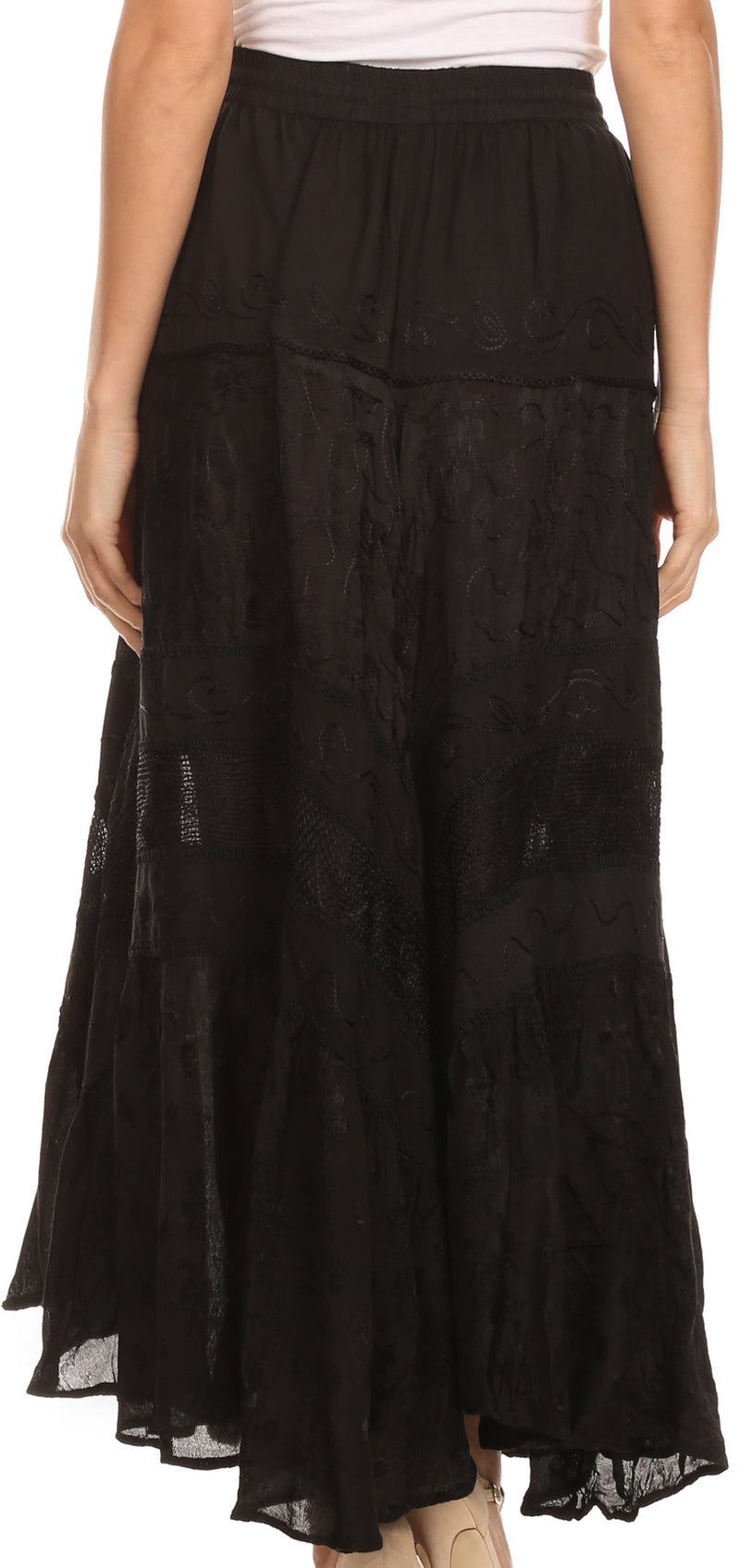 Sakkas Alber Adjustable Waist Boho Skirt With Detailed Embroidery With Ruffle Trim