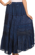 Sakkas Alber Adjustable Waist Boho Skirt With Detailed Embroidery With Ruffle Trim#color_Navy