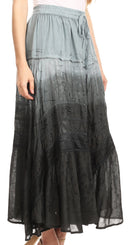 Sakkas Alber Adjustable Waist Boho Skirt With Detailed Embroidery With Ruffle Trim
