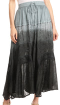 Sakkas Alber Adjustable Waist Boho Skirt With Detailed Embroidery With Ruffle Trim#color_OmbreBlack
