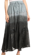 Sakkas Alber Adjustable Waist Boho Skirt With Detailed Embroidery With Ruffle Trim