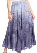 Sakkas Alber Adjustable Waist Boho Skirt With Detailed Embroidery With Ruffle Trim#color_OmbreBlue