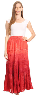 Sakkas Alber Adjustable Waist Boho Skirt With Detailed Embroidery With Ruffle Trim