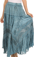 Sakkas Alber Adjustable Waist Boho Skirt With Detailed Embroidery With Ruffle Trim#color_SteelBlue