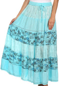 Sakkas Jacquard Floral Gypsy Boho Peasant Skirt#color_BabyBlue