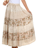 Sakkas Jacquard Floral Gypsy Boho Peasant Skirt#color_Beige
