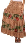 Sakkas Jacquard Floral Gypsy Boho Peasant Skirt#color_Brown
