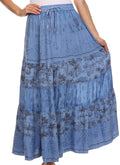 Sakkas Jacquard Floral Gypsy Boho Peasant Skirt#color_DustyBlue