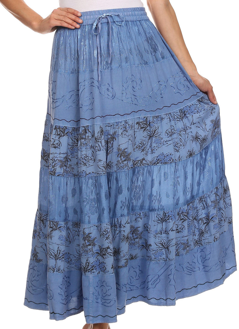 Sakkas Jacquard Floral Gypsy Boho Peasant Skirt