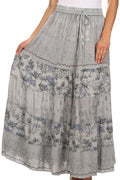 Sakkas Jacquard Floral Gypsy Boho Peasant Skirt#color_LightGrey