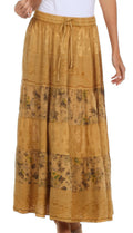Sakkas Jacquard Floral Gypsy Boho Peasant Skirt#color_Camel
