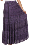 Sakkas Jacquard Floral Gypsy Boho Peasant Skirt#color_Plum