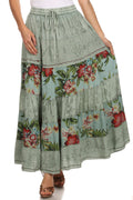 Sakkas Jacquard Floral Gypsy Boho Peasant Skirt#color_Sage