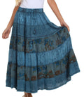 Sakkas Jacquard Floral Gypsy Boho Peasant Skirt#color_Blue