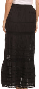 Sakkas Gia Bohemian Adjustable Lace Embroidered Wide Lined Long Ethnic Skirt