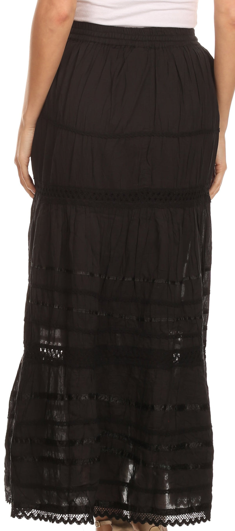 Sakkas Gia Bohemian Adjustable Lace Embroidered Wide Lined Long Ethnic Skirt