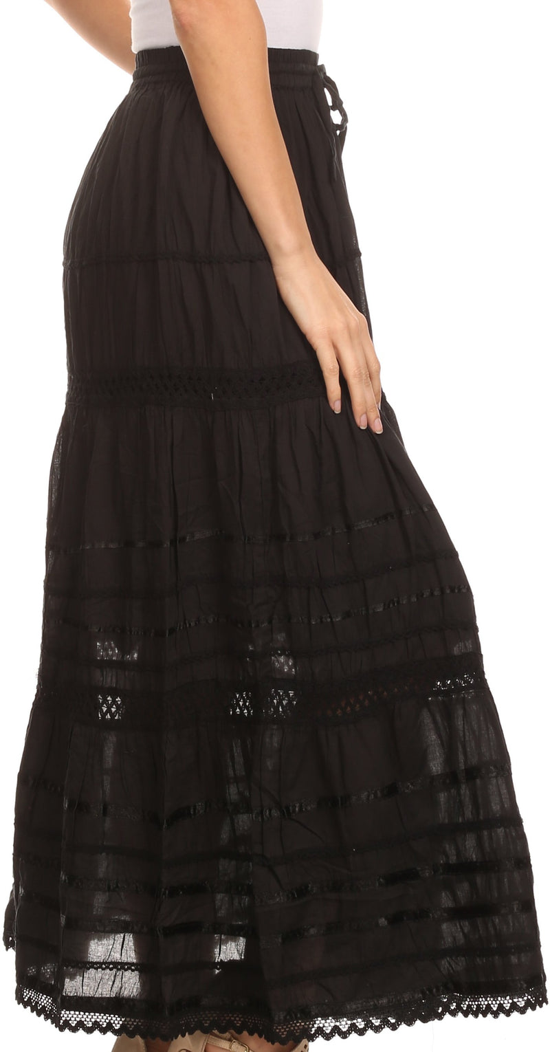 Sakkas Gia Bohemian Adjustable Lace Embroidered Wide Lined Long Ethnic Skirt