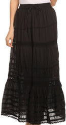 Sakkas Gia Bohemian Adjustable Lace Embroidered Wide Lined Long Ethnic Skirt