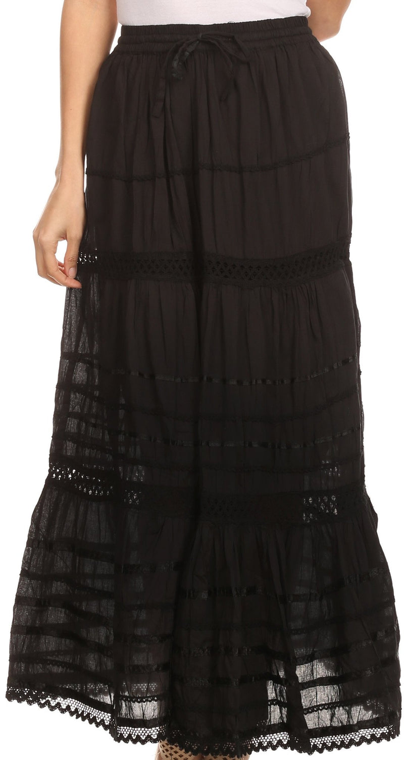 Sakkas Gia Bohemian Adjustable Lace Embroidered Wide Lined Long Ethnic Skirt