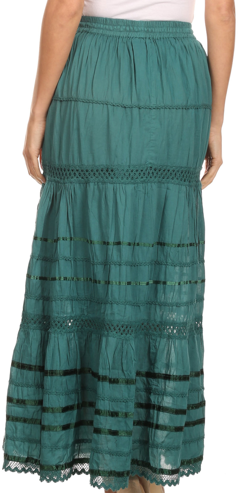 Sakkas Gia Bohemian Adjustable Lace Embroidered Wide Lined Long Ethnic Skirt