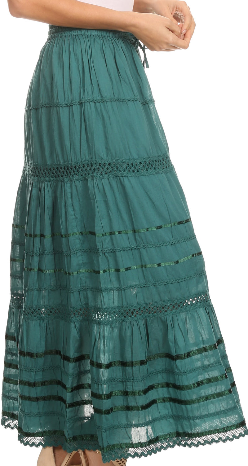 Sakkas Gia Bohemian Adjustable Lace Embroidered Wide Lined Long Ethnic Skirt