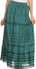 Sakkas Gia Bohemian Adjustable Lace Embroidered Wide Lined Long Ethnic Skirt #color_DarkAqua