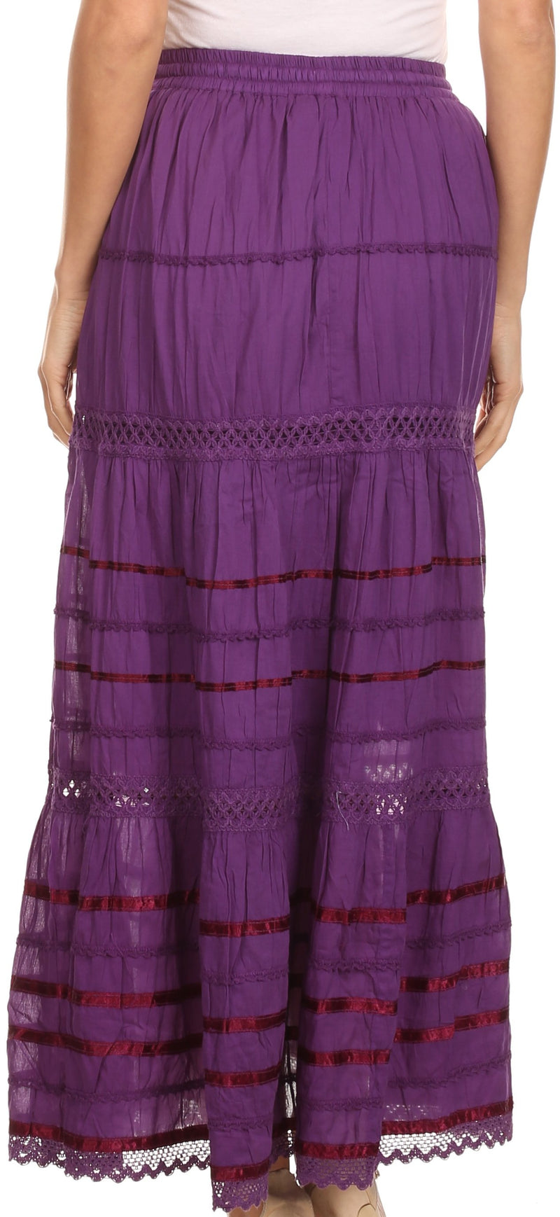 Sakkas Gia Bohemian Adjustable Lace Embroidered Wide Lined Long Ethnic Skirt