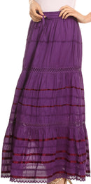 Sakkas Gia Bohemian Adjustable Lace Embroidered Wide Lined Long Ethnic Skirt