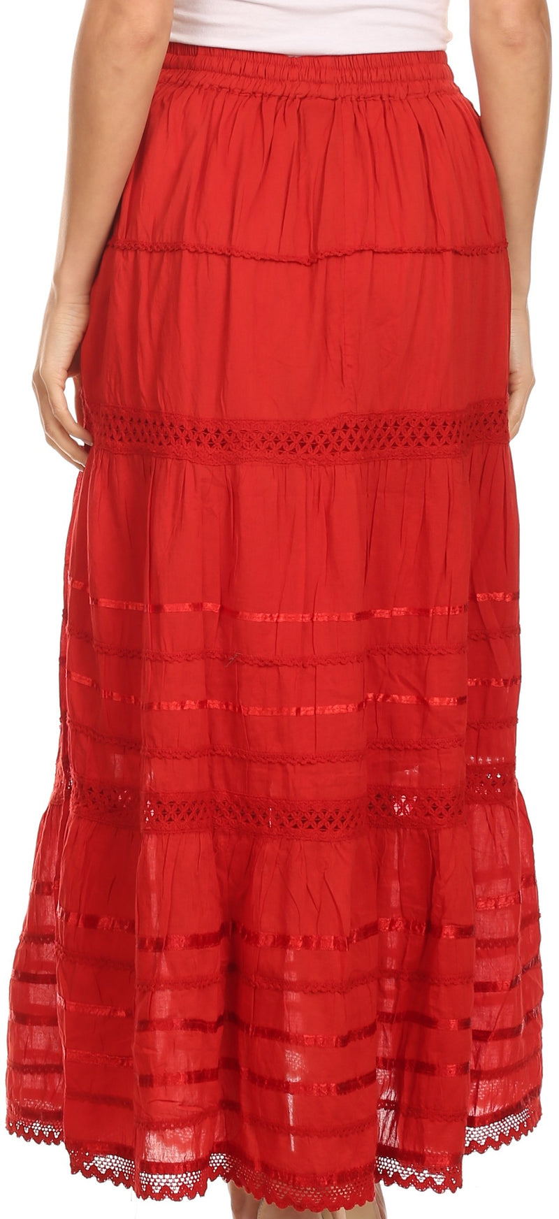 Sakkas Gia Bohemian Adjustable Lace Embroidered Wide Lined Long Ethnic Skirt